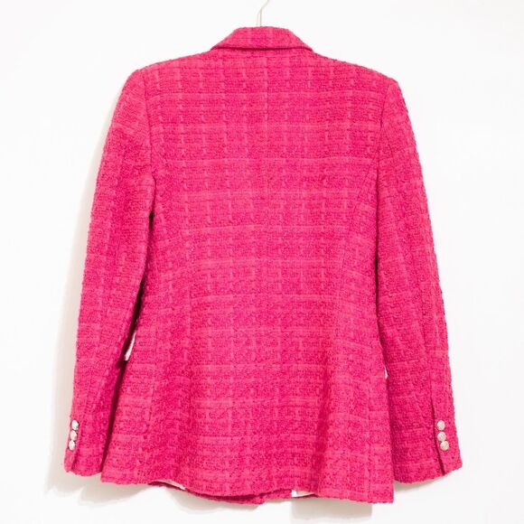 Blogger Fave Zara Textured Tweed Fuschia Pink Double Breasted Blazer Size XS - Picture 8 of 14
